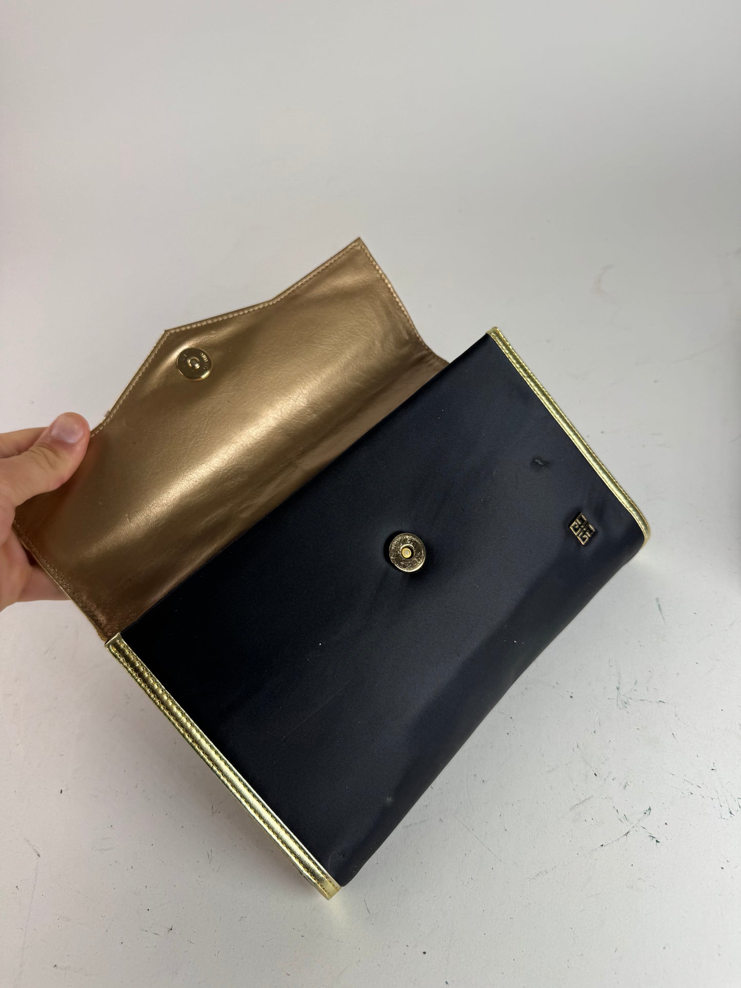 Vintage Givenchy Leather canvas clutch black gold
