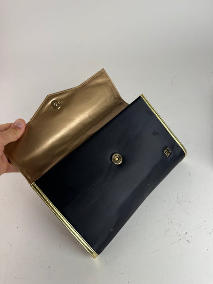 Vintage Givenchy Leather canvas clutch black gold