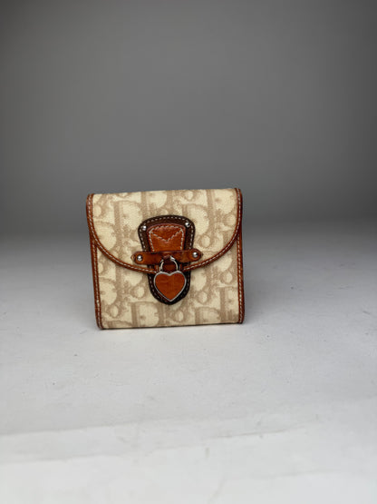 Vintage Dior Oblique Monogram Leather Wallet Beige Brown Pink