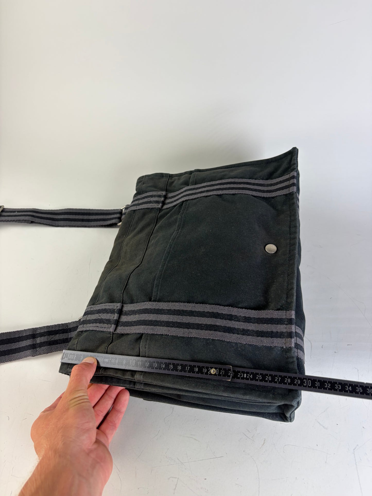 Vintage Hermes Canvas Messenger Bag Black Silver