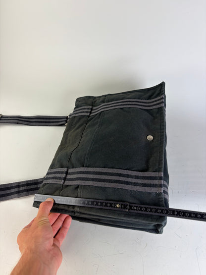 Vintage Hermes Canvas Messenger Bag Black Silver