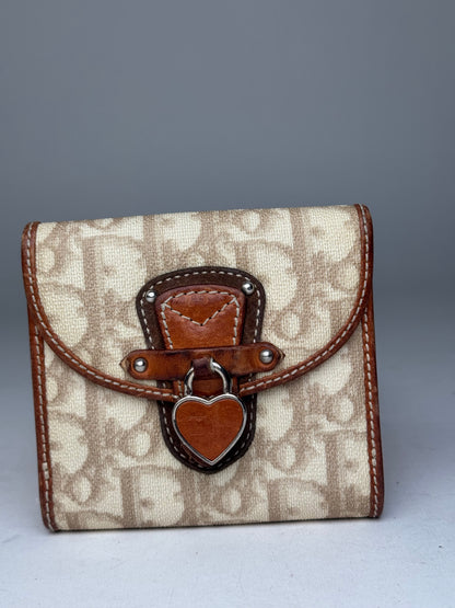 Vintage Dior Oblique Monogram Leather Wallet Beige Brown Pink