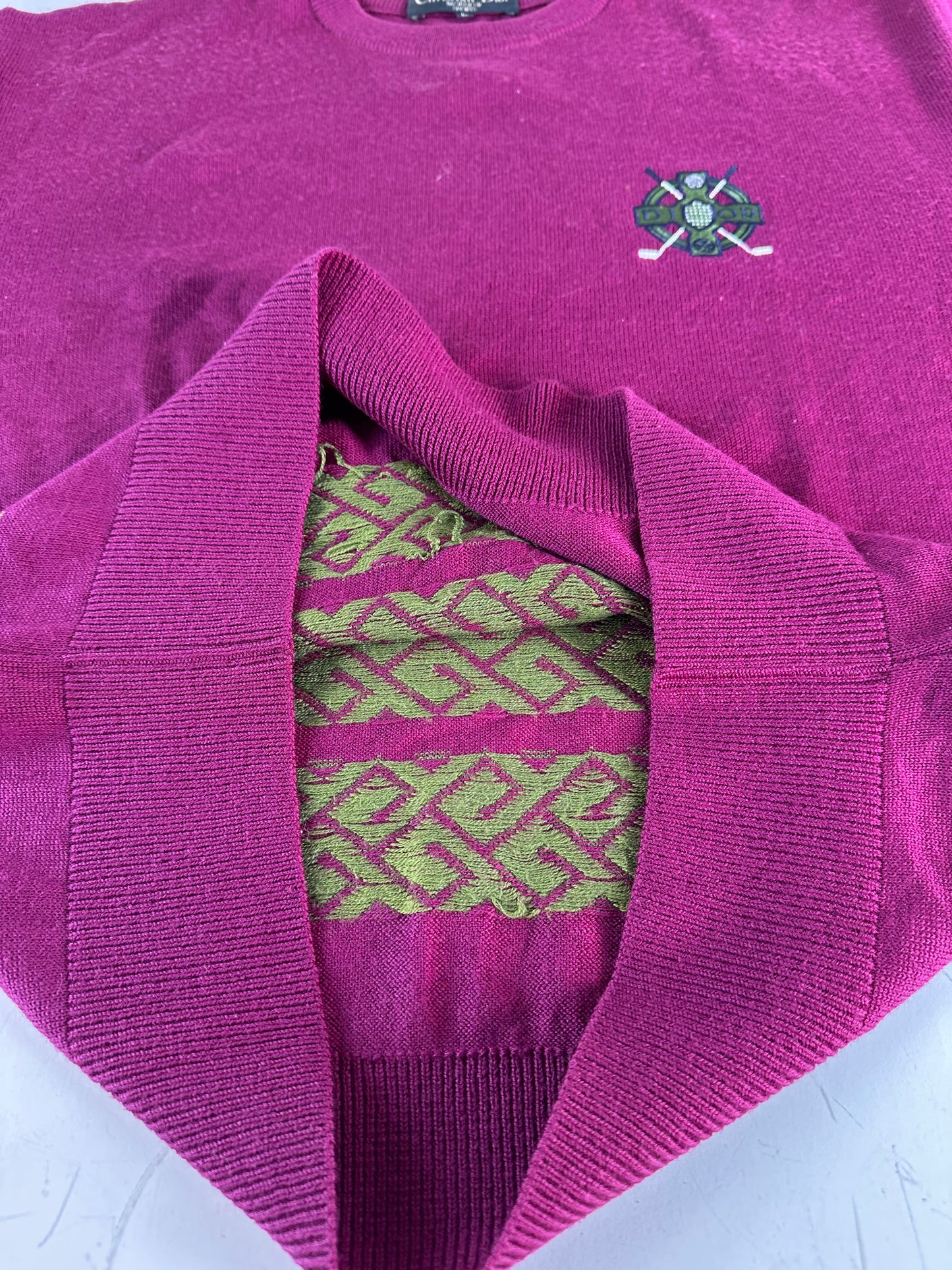 Vintage Dior Men's Wool Sweater Fuchsia Green L