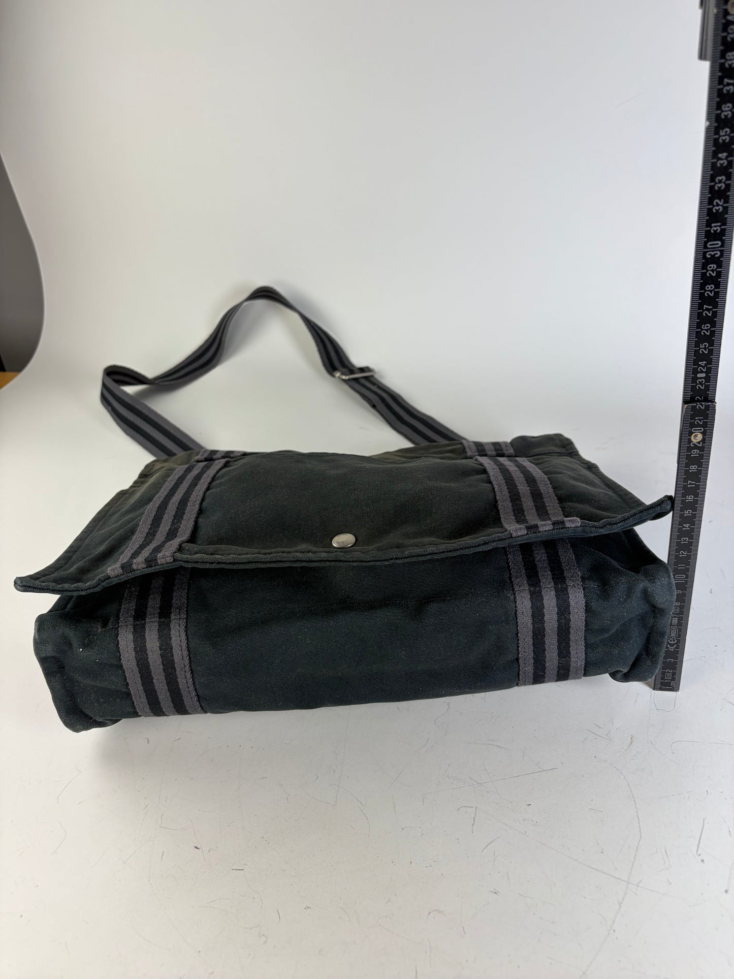 Vintage Hermes Canvas Messenger Bag Black Silver