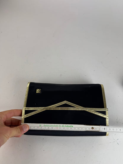 Vintage Givenchy Leather canvas clutch black gold