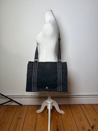 Vintage Hermes Canvas Messenger Bag Black Silver