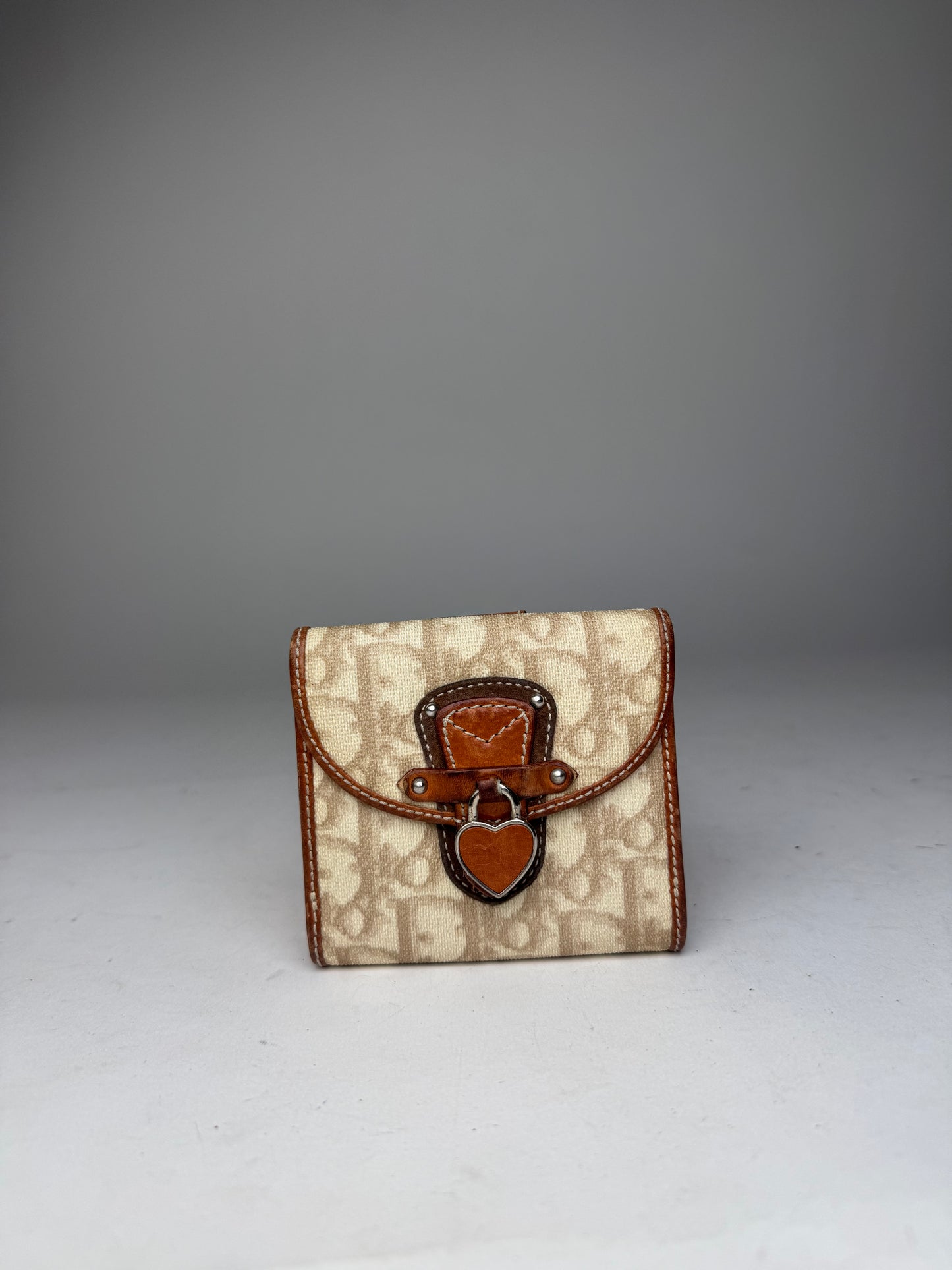 Vintage Dior Oblique Monogram Leather Wallet Beige Brown Pink