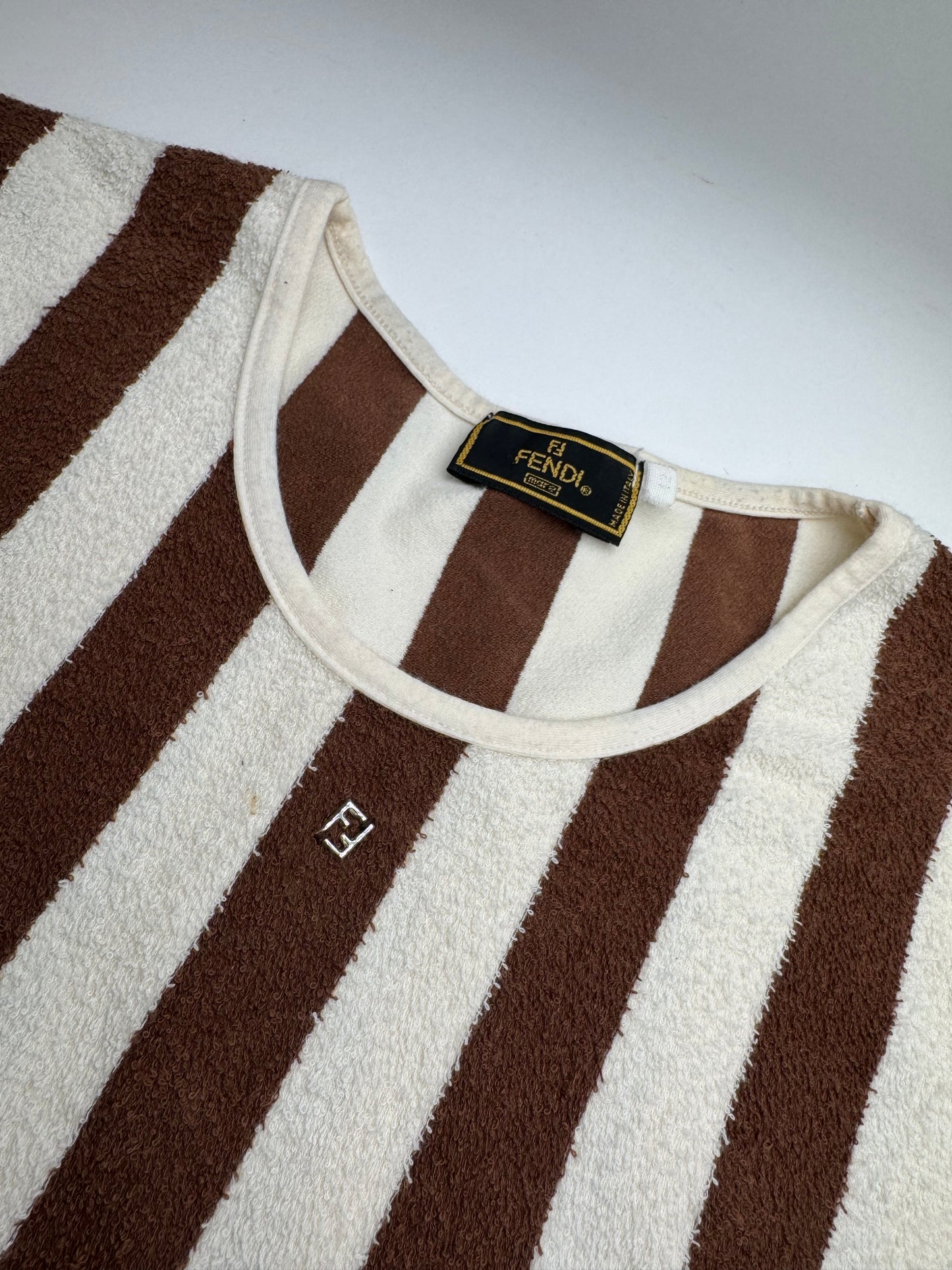Vintage Fendi Roma Striped Shirt white brown 36/S