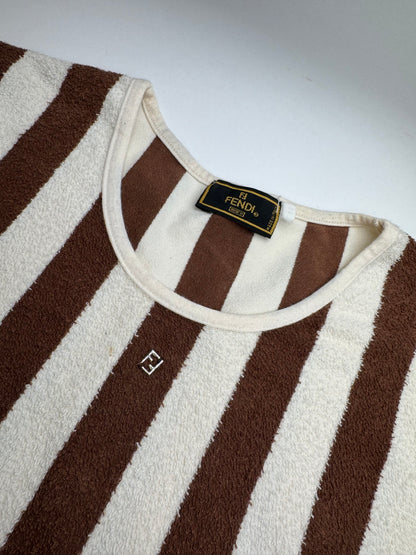 Vintage Fendi Roma Striped Shirt white brown 36/S