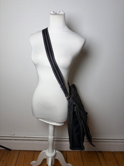 Vintage Hermes Canvas Messenger Bag Black Silver