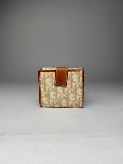 Vintage Dior Oblique Monogram Leather Wallet Beige Brown Pink