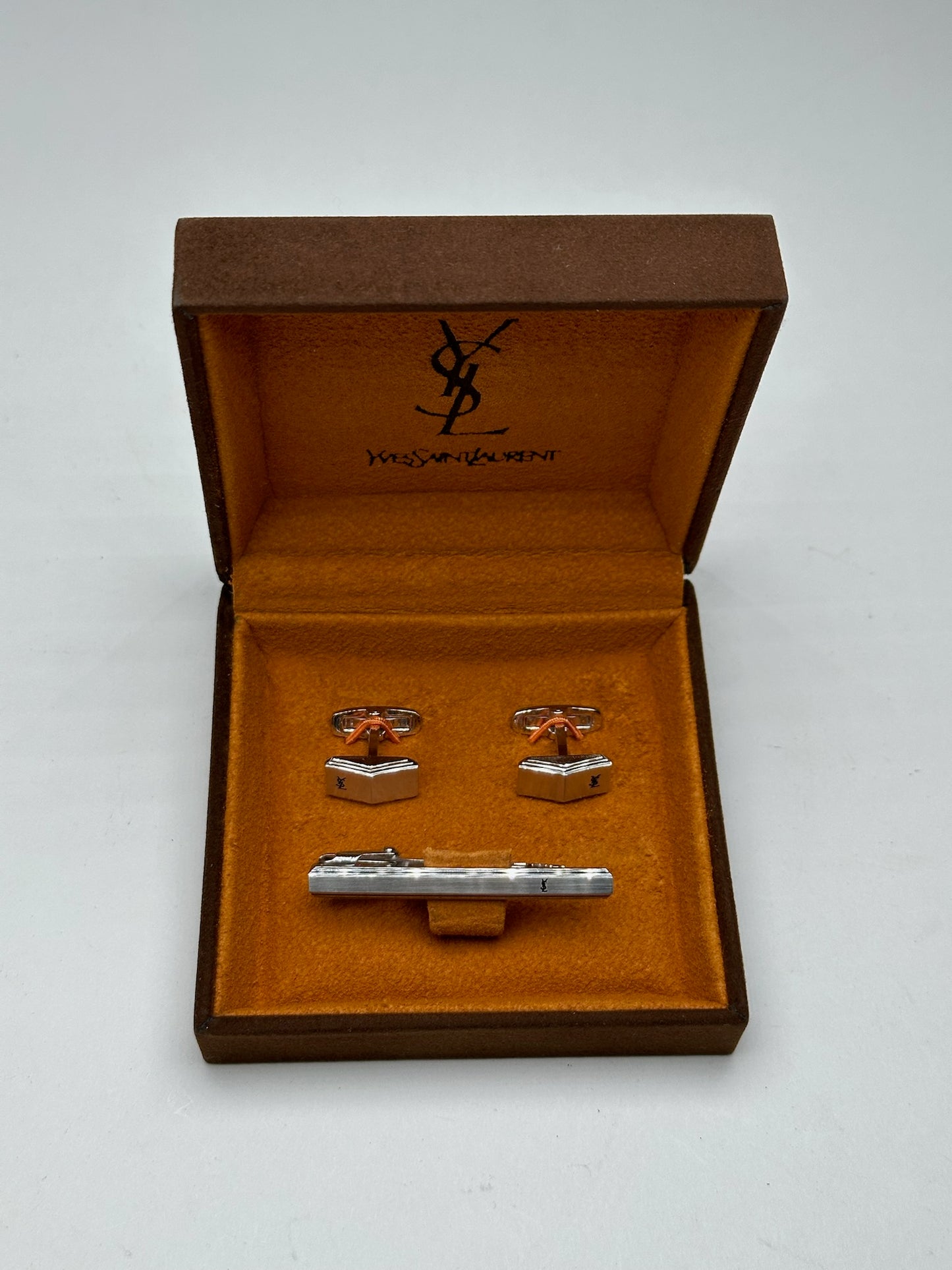 Vintage Yves Saint Laurent Cufflinks & Tie/money Clamp Set silver steel