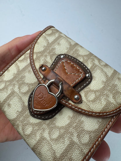 Vintage Dior Oblique Monogram Leather Wallet Beige Brown Pink