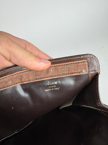 Pochette vintage en cuir et toile monogrammée Macadam de Céline marron et gris
