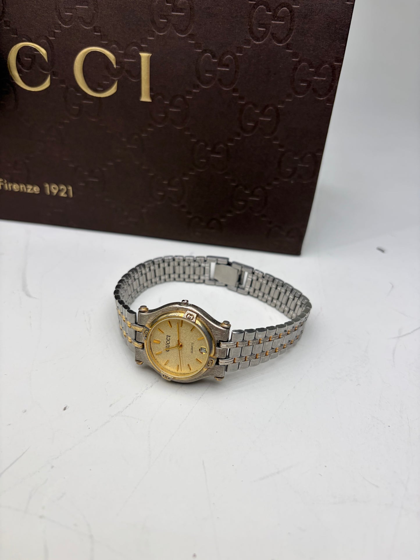 Vintage Gucci Stainless Steel Bracelet Watch Gold Silver