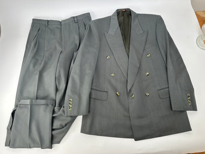 Vintage Givenchy Men's Double-Breasted Wool Suit Grey M