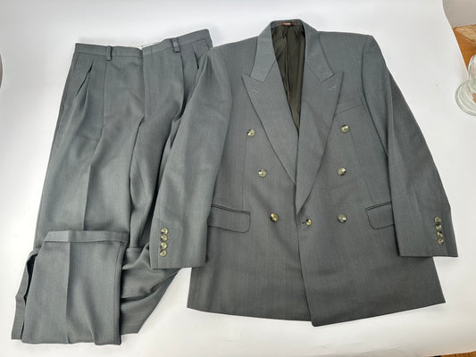 Vintage Givenchy Men's Double-Breasted Wool Suit Grey M