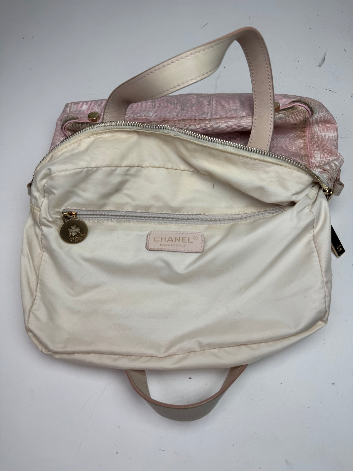 Vintage Chanel Monogram Handbag Pink white