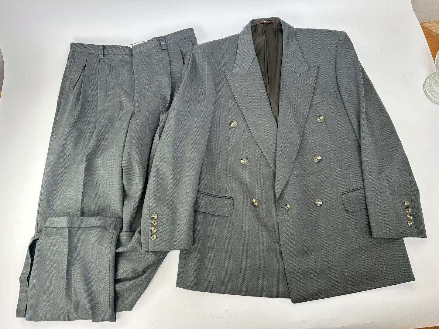 Vintage Givenchy Men's Double-Breasted Wool Suit Grey M