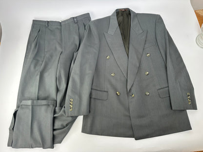 Vintage Givenchy Men's Double-Breasted Wool Suit Grey M