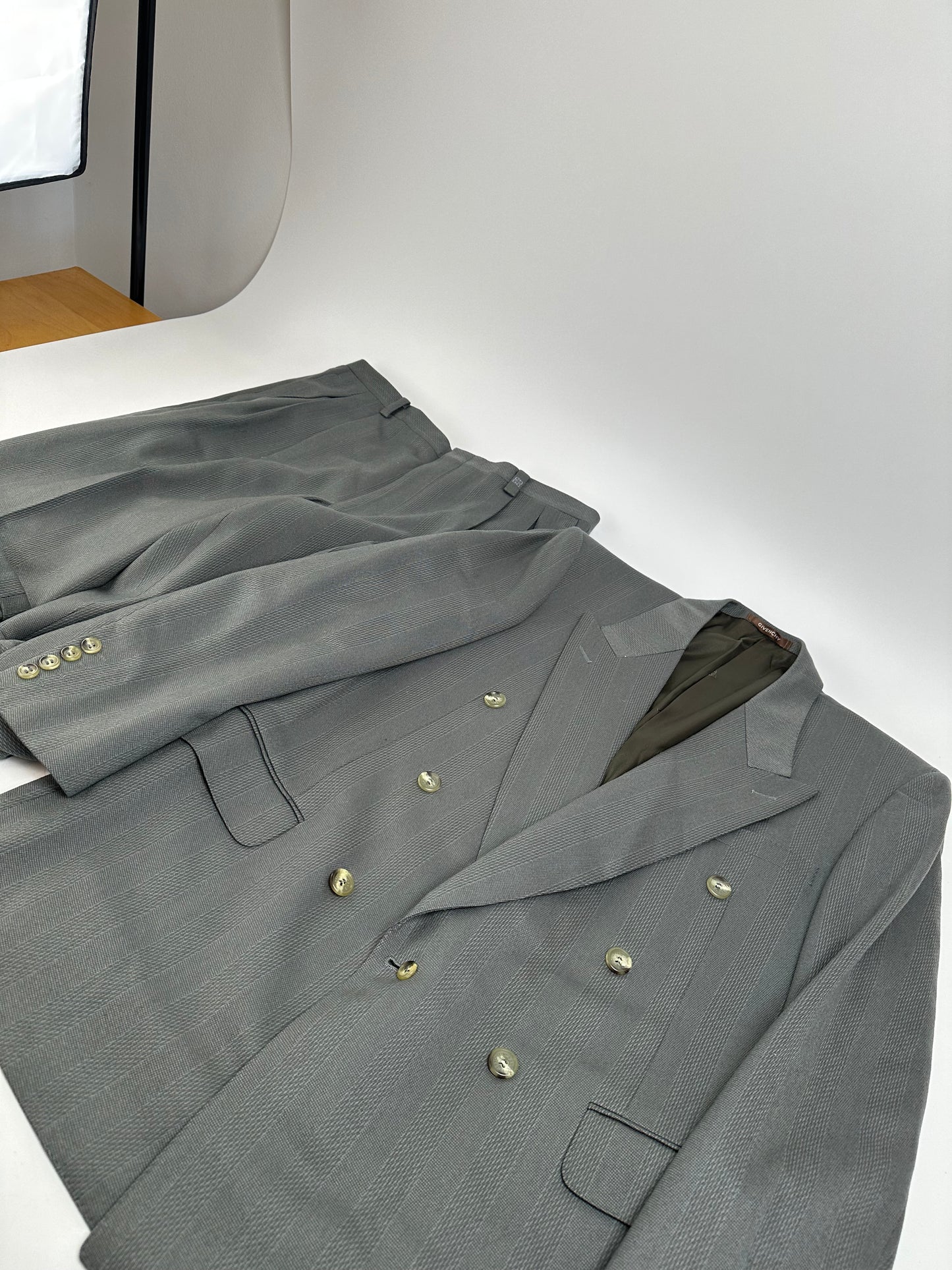 Vintage Givenchy Men's Double-Breasted Wool Suit Grey M