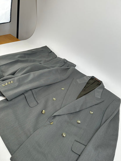 Vintage Givenchy Men's Double-Breasted Wool Suit Grey M