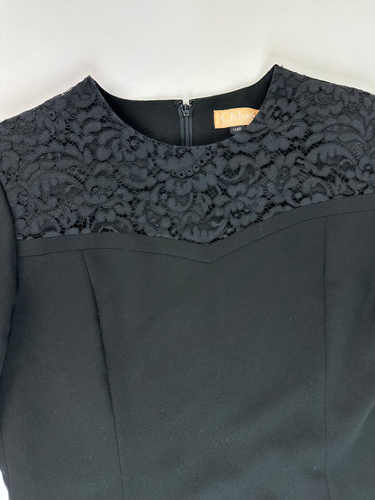 Vintage Chloé Black Lace Overlay Dress L