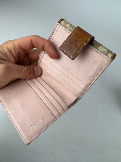Vintage Dior Oblique Monogram Leather Wallet Beige Brown Pink