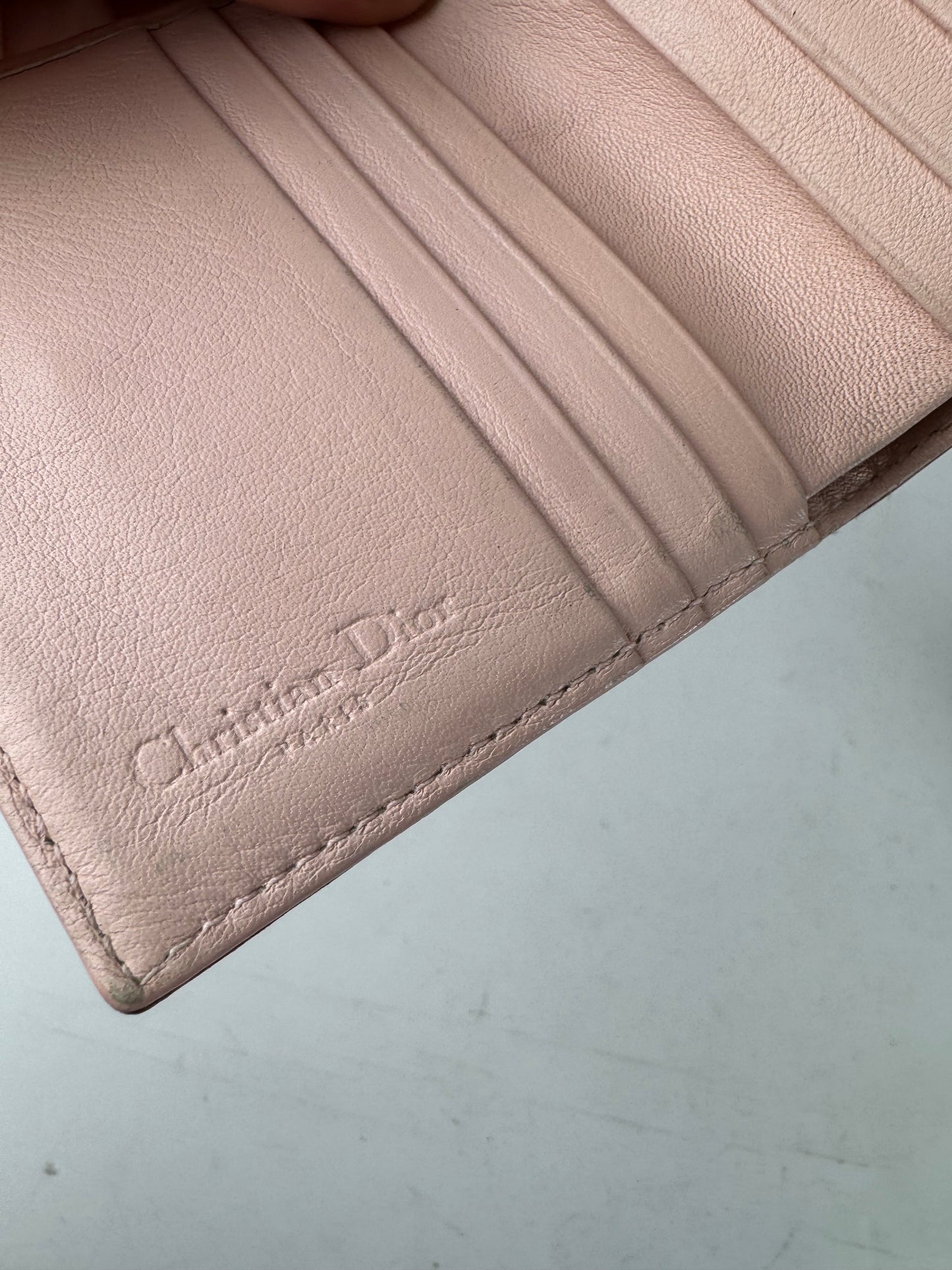 Vintage Dior Oblique Monogram Leather Wallet Beige Brown Pink