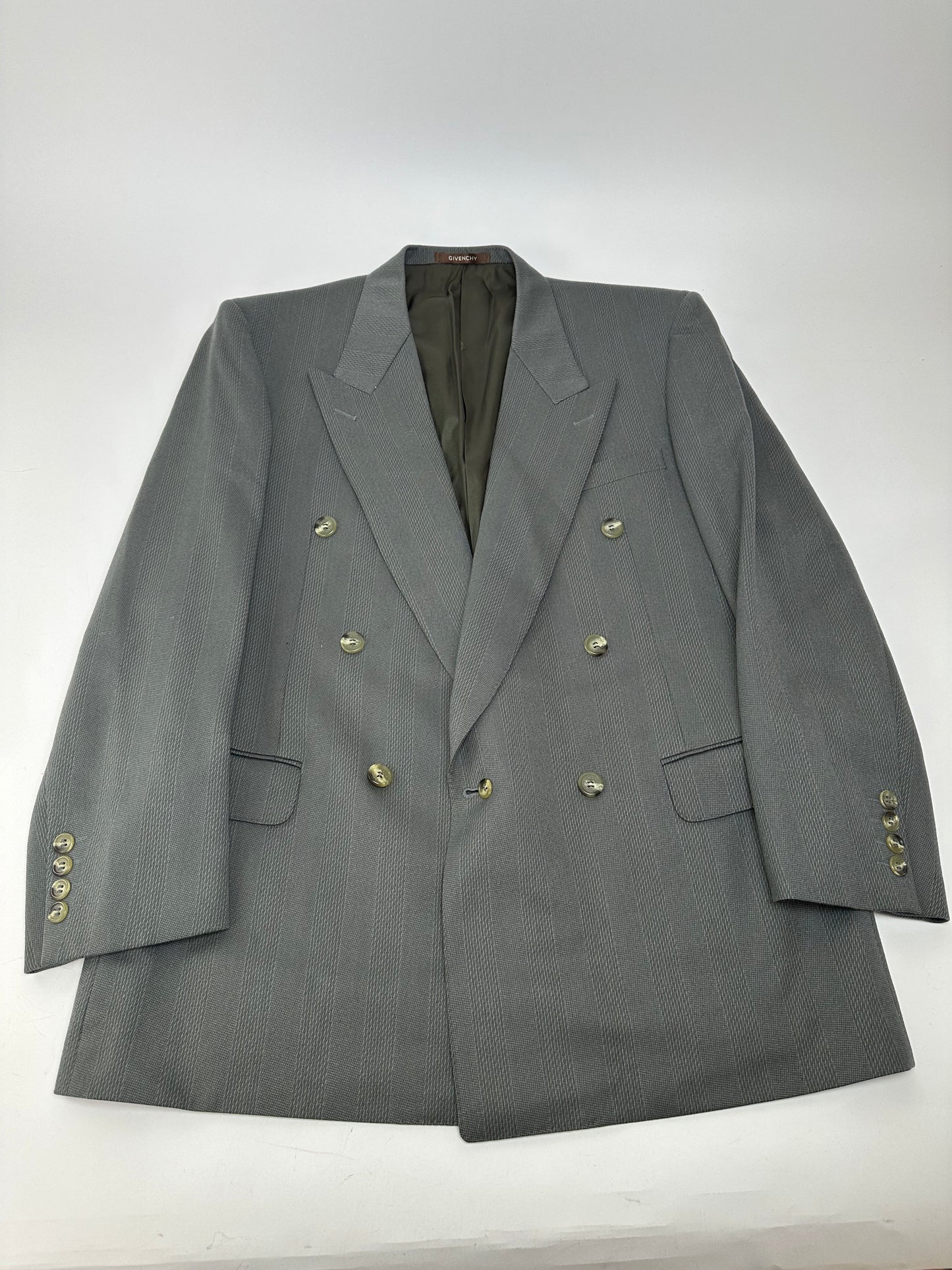 Vintage Givenchy Men's Double-Breasted Wool Suit Grey M