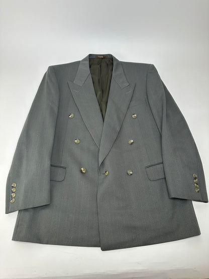 Vintage Givenchy Men's Double-Breasted Wool Suit Grey M