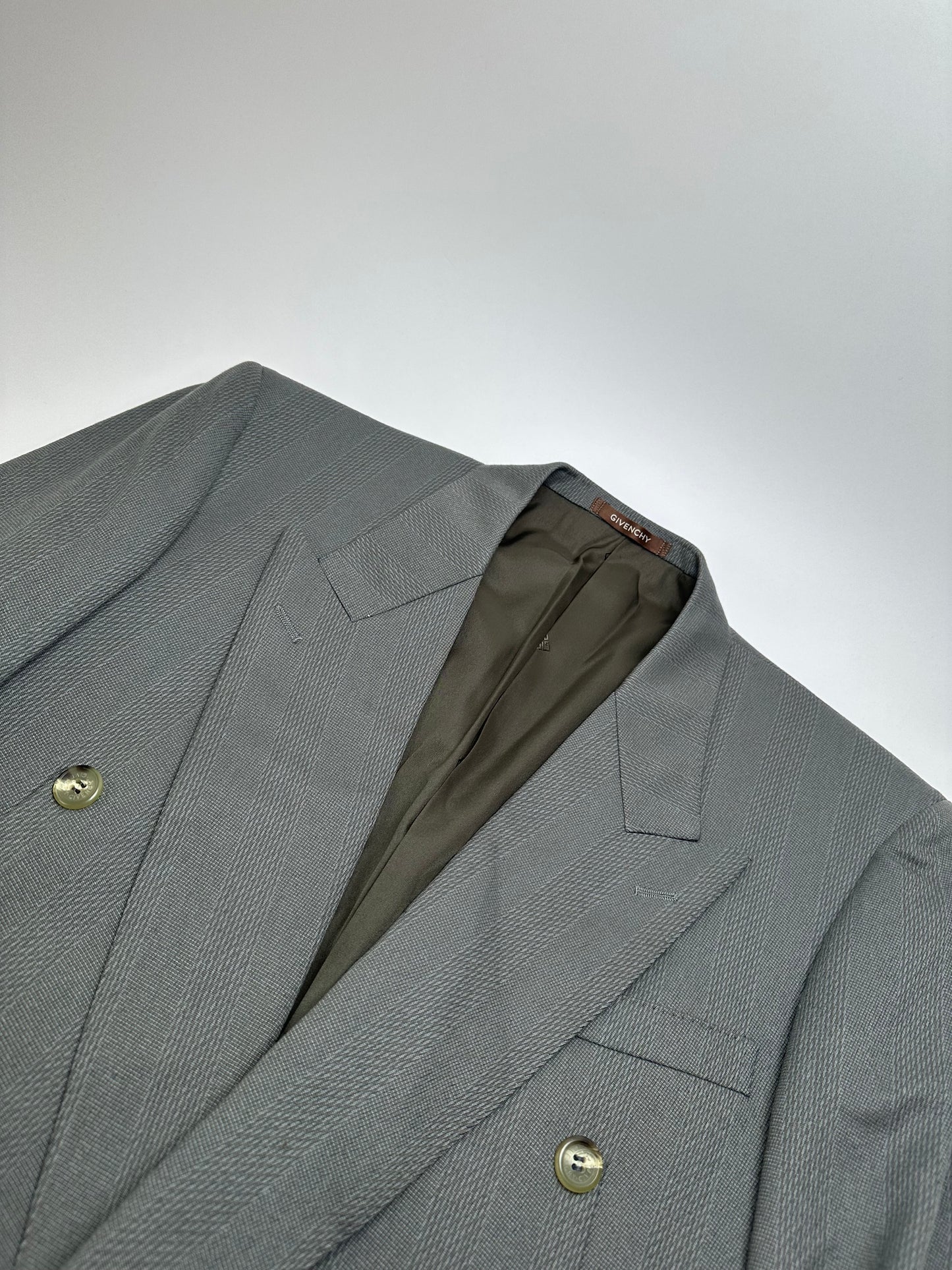 Vintage Givenchy Men's Double-Breasted Wool Suit Grey M