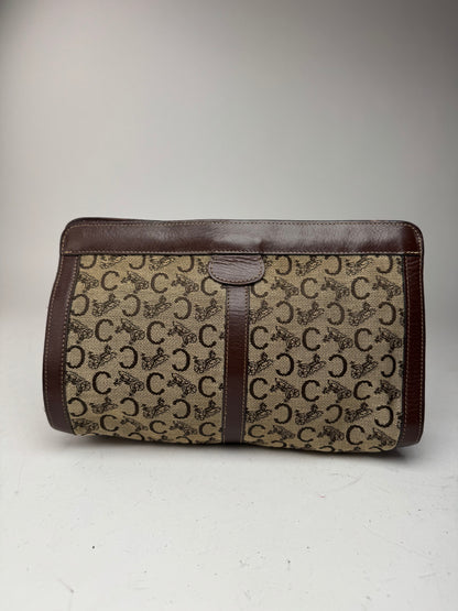 Pochette vintage en cuir et toile monogrammée Macadam de Céline marron et gris