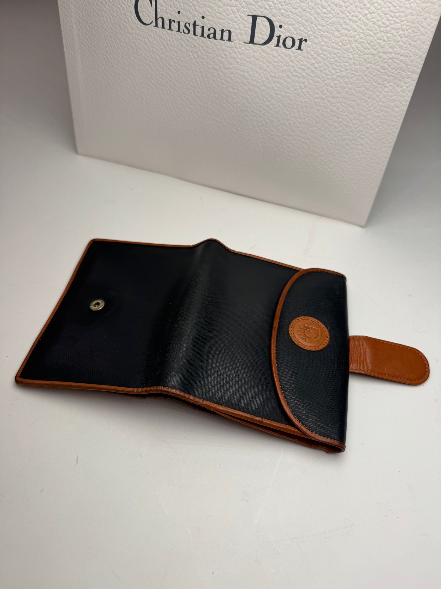 Vintage Dior Leather Wallet Orange Black