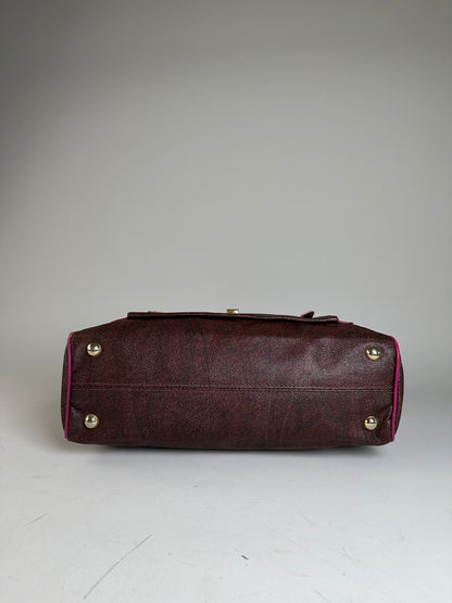 Vintage Etro Coated Canvas Tote Burgundy Pink Gold Heart Clasp