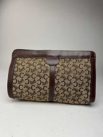 Pochette vintage en cuir et toile monogrammée Macadam de Céline marron et gris