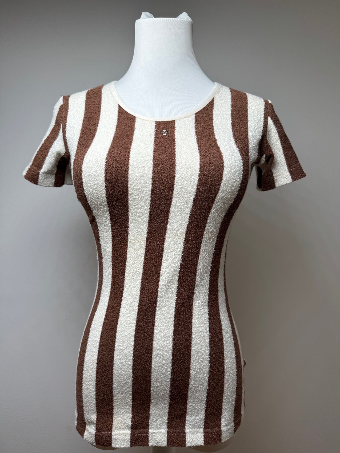 Vintage Fendi Roma Striped Shirt white brown 36/S