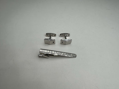 Vintage Yves Saint Laurent Cufflinks & Tie/money Clamp Set silver steel