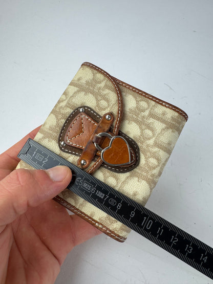 Vintage Dior Oblique Monogram Leather Wallet Beige Brown Pink