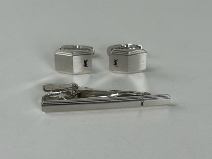 Vintage Yves Saint Laurent Cufflinks & Tie/money Clamp Set silver steel