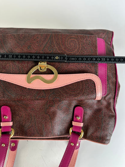 Vintage Etro Coated Canvas Tote Burgundy Pink Gold Heart Clasp