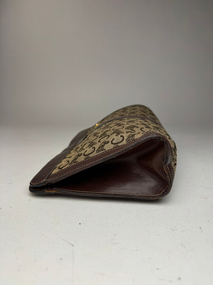 Pochette vintage en cuir et toile monogrammée Macadam de Céline marron et gris
