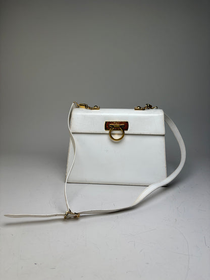 Vintage Ferragamo Structured Leather Handbag White Gold