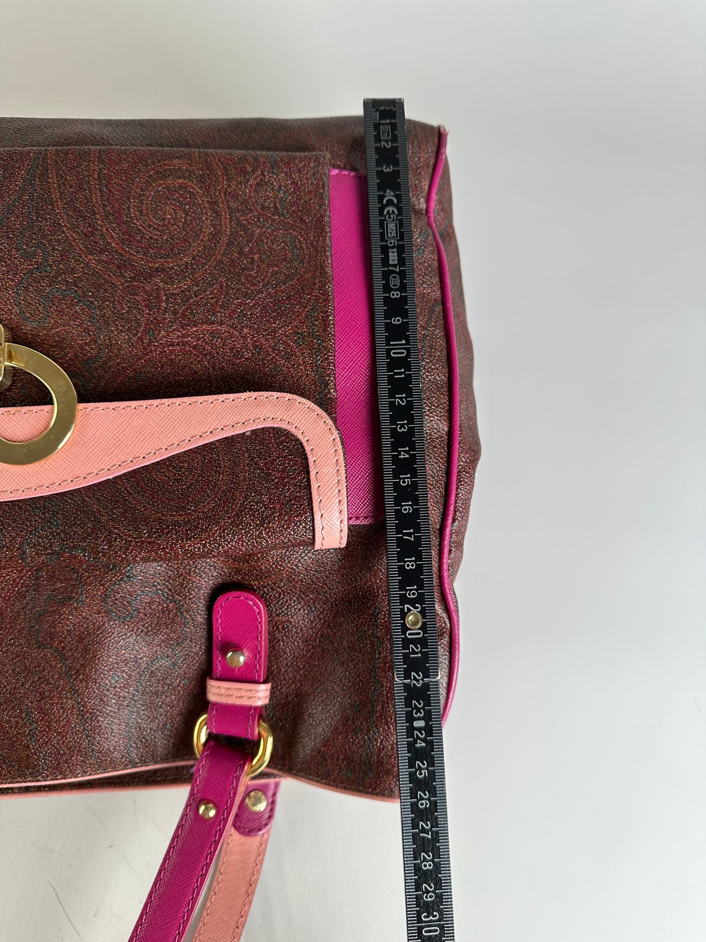 Vintage Etro Coated Canvas Tote Burgundy Pink Gold Heart Clasp