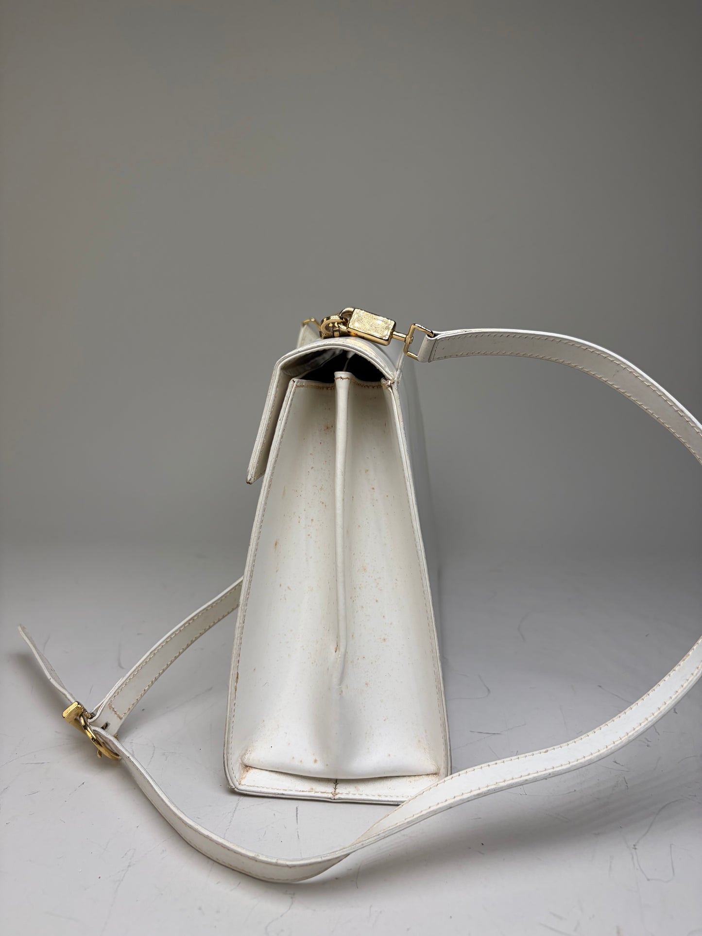 Vintage Ferragamo Structured Leather Handbag White Gold