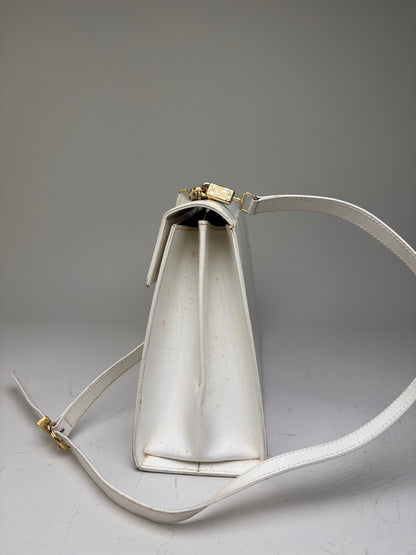 Vintage Ferragamo Structured Leather Handbag White Gold