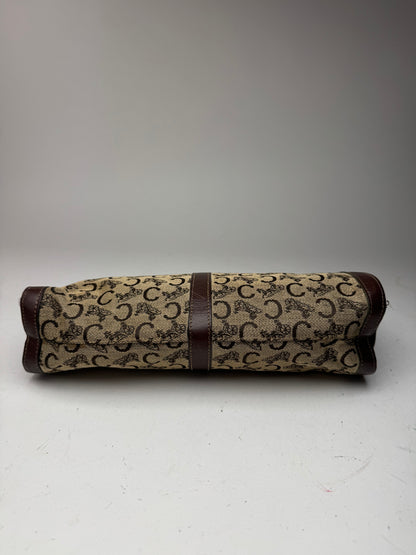 Pochette vintage en cuir et toile monogrammée Macadam de Céline marron et gris