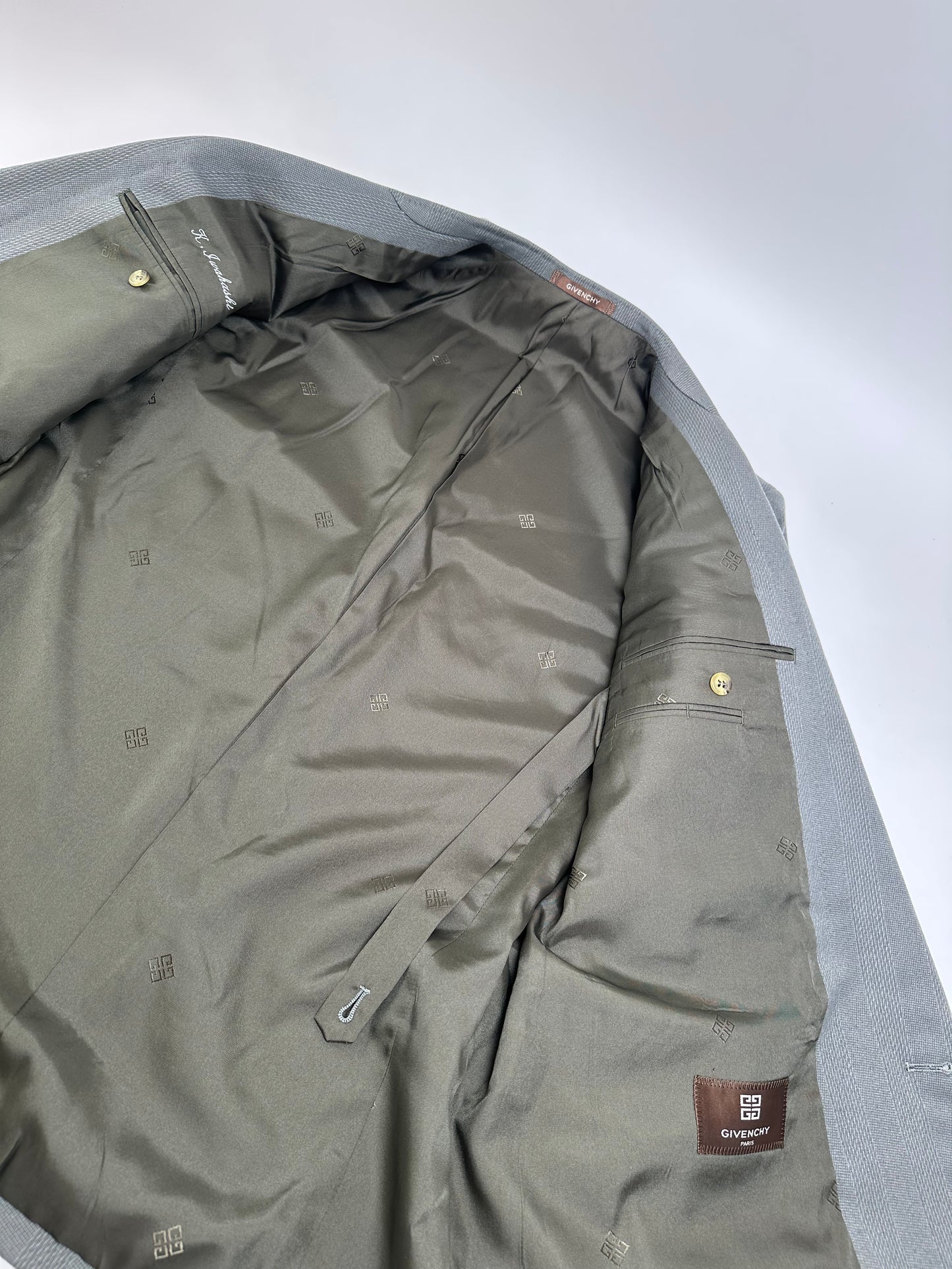 Vintage Givenchy Men's Double-Breasted Wool Suit Grey M