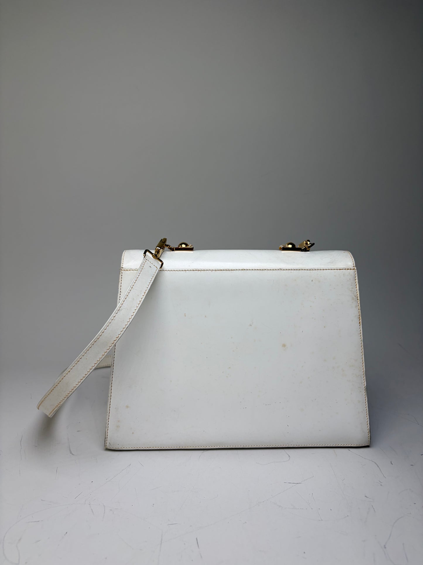 Vintage Ferragamo Structured Leather Handbag White Gold