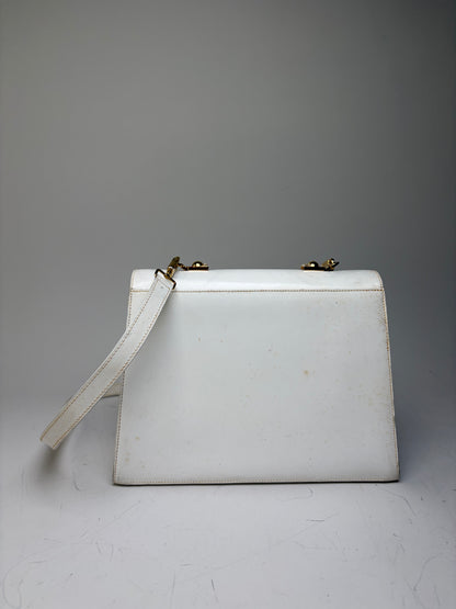 Vintage Ferragamo Structured Leather Handbag White Gold